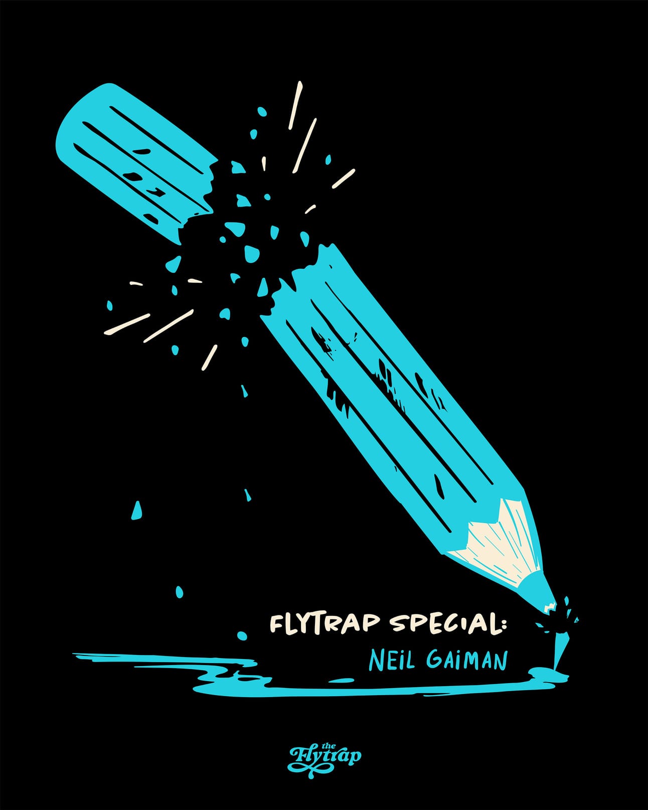 Illustration: A broken pencil and the words "Flytrap Special: Neil Gaiman."