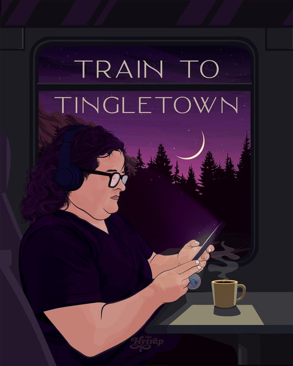 s.e. on a train watching ASMR videos on their phone. 